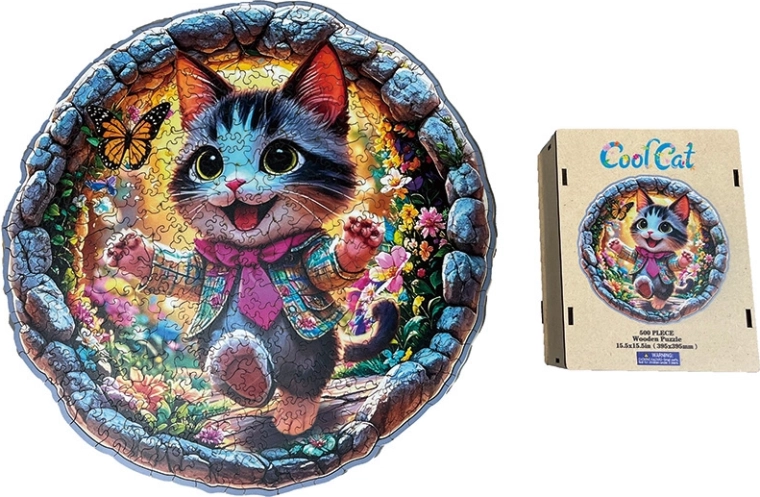 Rompecabezas de madera: gato con estilo