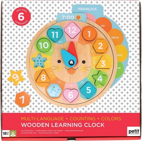 Reloj educativo de madera con animales