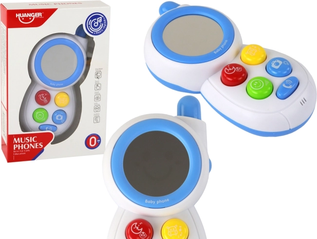 Teléfono infantil interactivo con luces, sonidos y espejo – azul