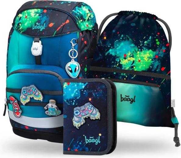 Set escolar Baagl 3 Airy Plus Chill – mochila, estuche y bolsa