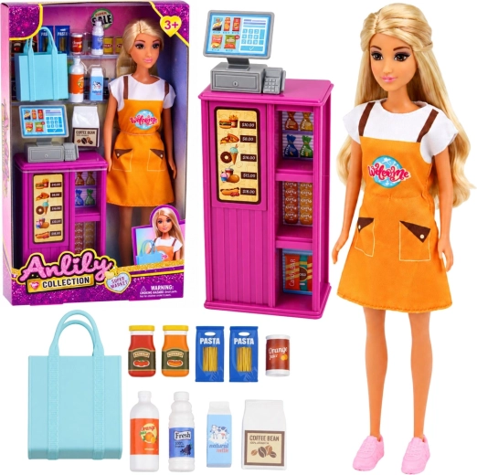 Muñeca Anlily cajera con supermercado y accesorios 30 cm