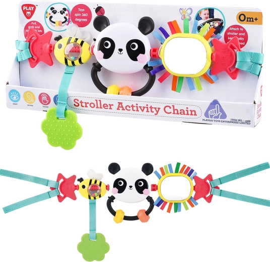 Juguete colgante Playgo para cochecito panda y abeja