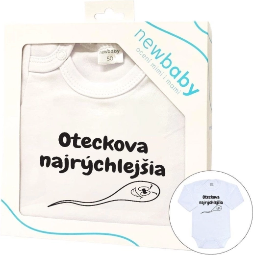Body para bebé con estampado New Baby Oteckova najrýchlejšia – embalaje para regalo, talla 68 (4–6 meses)