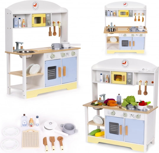 Cocina infantil de madera con horno, lavadora y microondas ECOTOYS – 12 accesorios