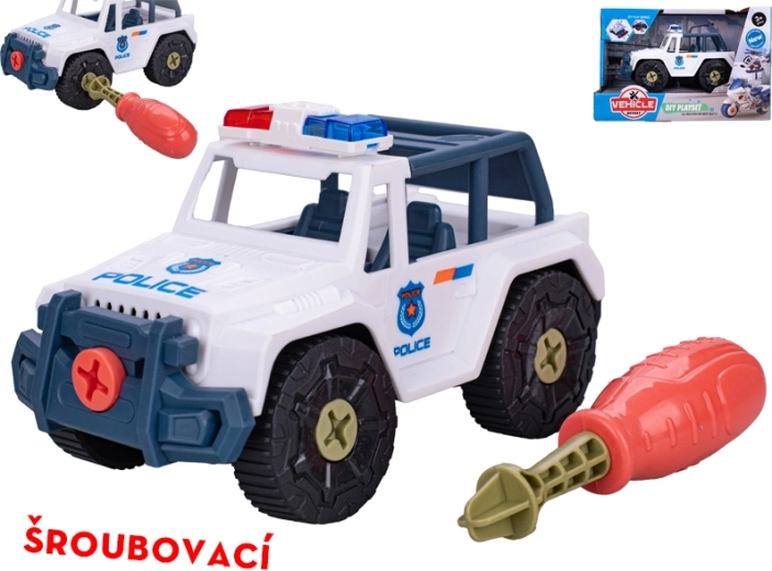 Coche de policía todoterreno desmontable con tornillos para niños
