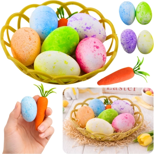 Decoración de Pascua en una cesta con huevos y zanahoria - 7 uds.