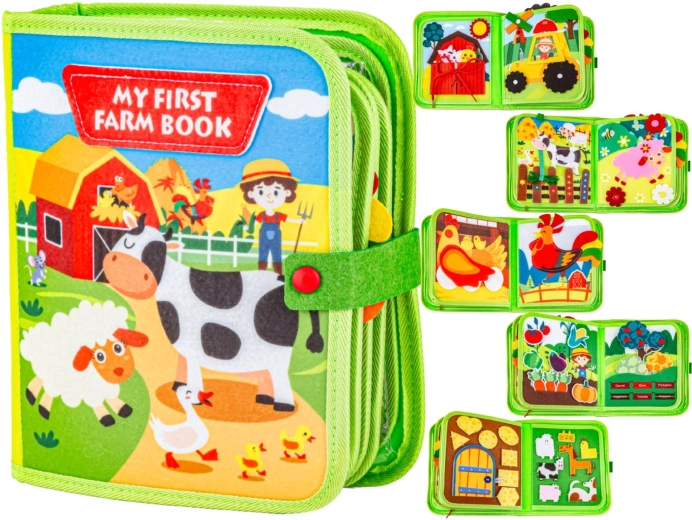 Libro manipulativo interactivo de fieltro: granja divertida con ventanitas y piezas con velcro