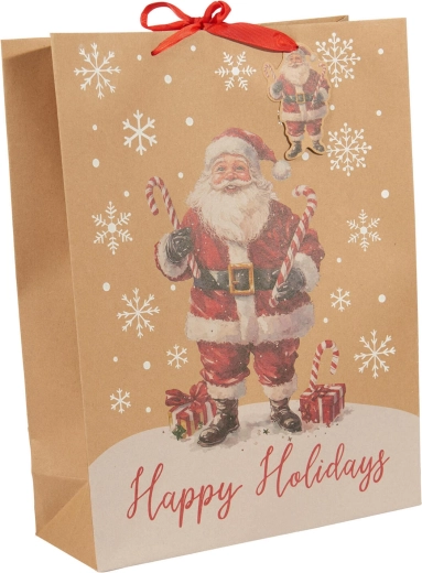 Bolsa de papel para regalos navideños XL, beige, mezcla de diseños - 1 unidad