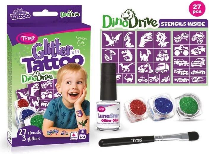 Set de tatuajes con purpurina DinoDrive
