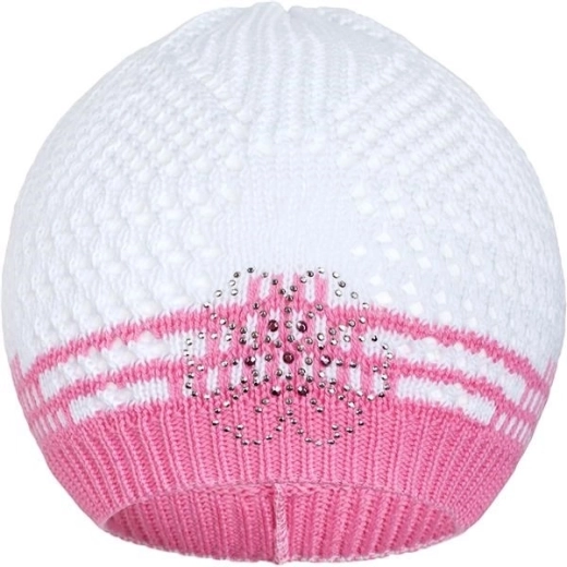 Gorro tejido New Baby con flor rosa