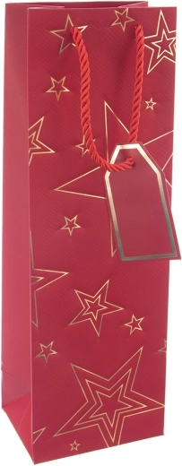 Bolsa de regalo de papel para vino roja con motivo de estrellas