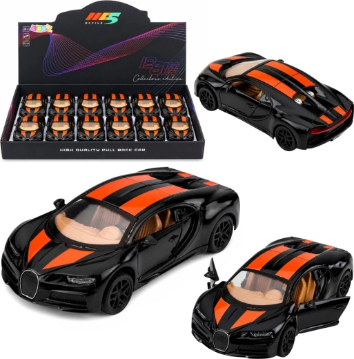 Coche deportivo metálico con efectos y tracción de retroceso pull-back 1:32 negro