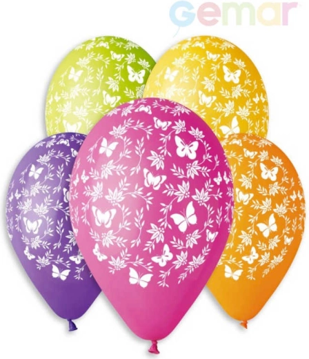 Globo de látex pastel Gemar con impresión de mariposas 30 cm - 1 pieza