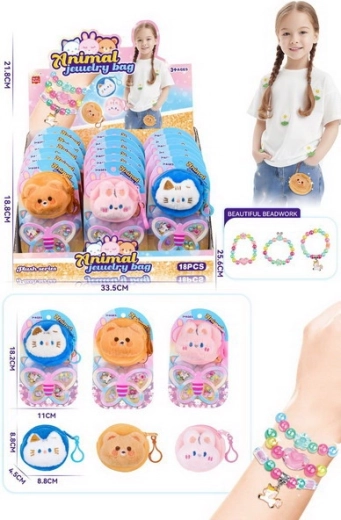 Estuche de felpa con pulseras – gato, oso, conejo