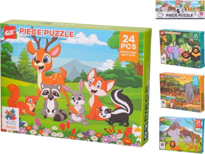 Puzzle infantil con animales de 24 piezas (25 × 17,5 cm) en cajita