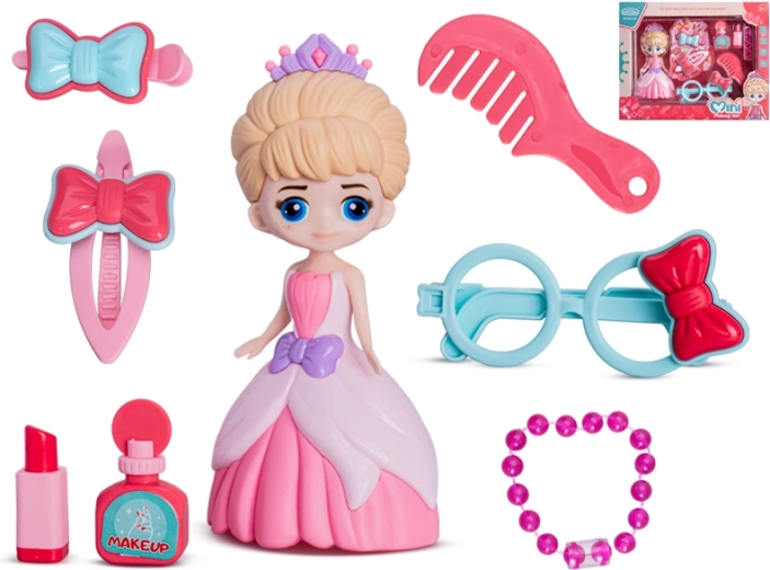 Muñeca princesa de 16 cm con set de belleza