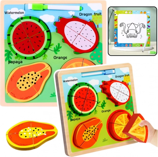 Rompecabezas educativo de madera con pizarra para dibujar - Fruta