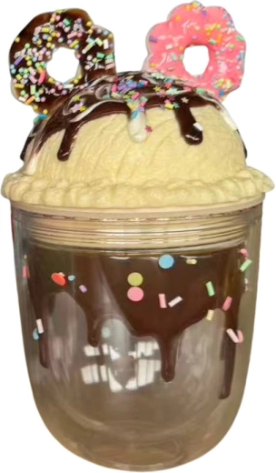 Vaso transparente con tapa y pajita con motivo de donuts, 350 ml