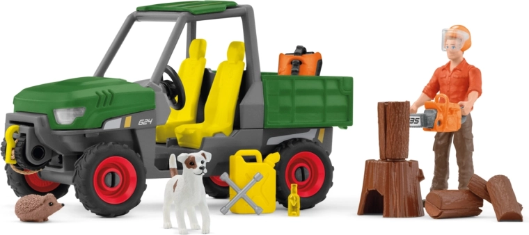 Trabajo en el bosque: vehículo utilitario todoterreno con figura y accesorios