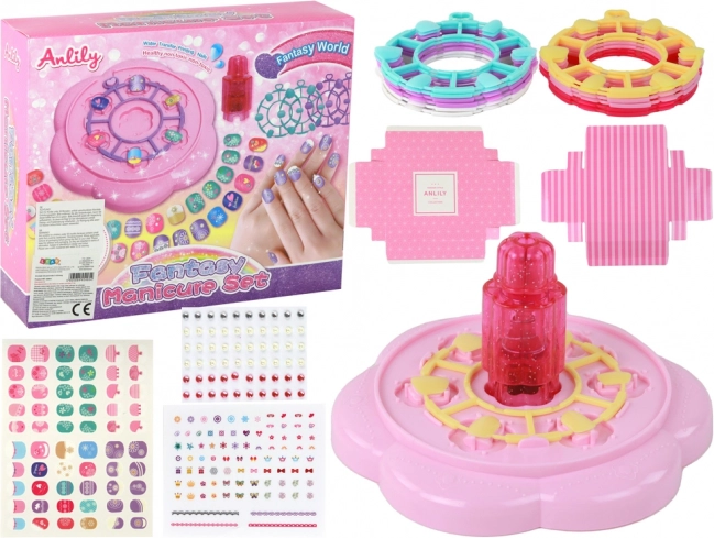 Set infantil rosa de uñas con tips, pegatinas y piedrecitas