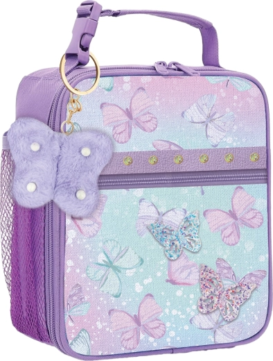 Bolsa térmica infantil para el almuerzo con llavero de mariposas moradas - 1 pieza