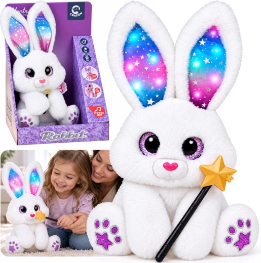 Conejito blanco de peluche interactivo 30 cm – baila, se ilumina, reproduce música con una varita mágica - 1 pieza