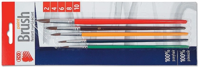 Set de pinceles redondos ICO 2–10, mangos de madera de colores