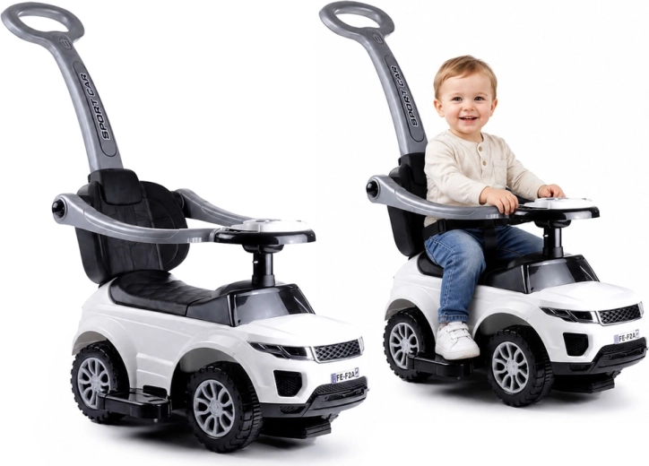Vehículo correpasillos infantil con barra de empuje Sport car – Blanco