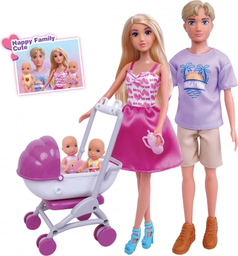 Muñeca con familia 30 cm con cochecito y accesorios
