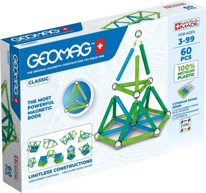 Bloques magnéticos clásicos Geomag Recycled, 60 piezas
