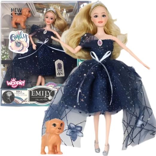 Woopie muñeca Emi con corona y perrito con vestido negro