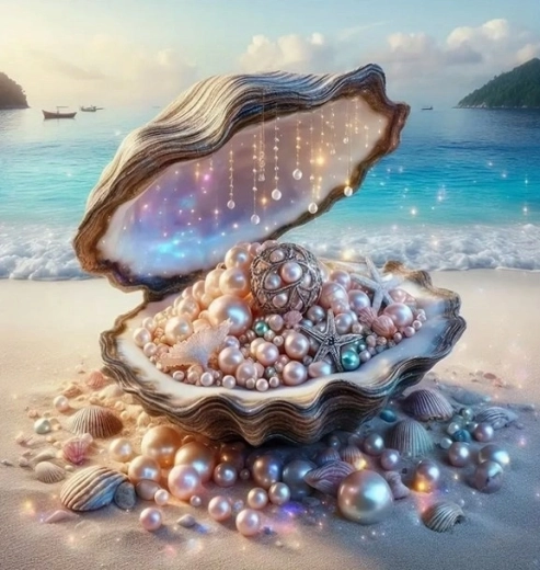 Norimpex Pintura por números Perlas en una concha en la playa 40 × 50 cm