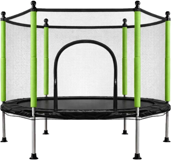 Trampolín infantil con red y pelotas, 140 cm, verde