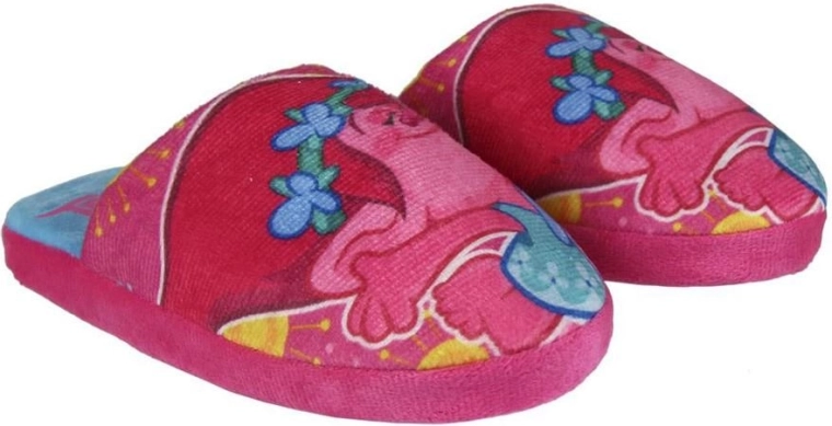 Zapatillas de casa infantiles Trolls rosas con suela antideslizante