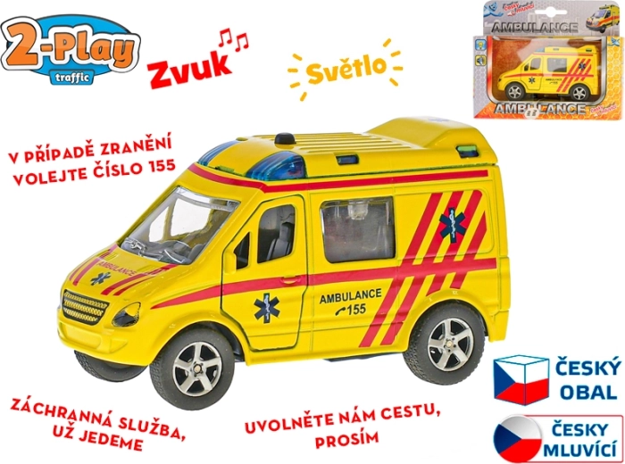 Ambulancia 2-Play Traffic 11 cm, metálica, retroceso, locución en checo y luces
