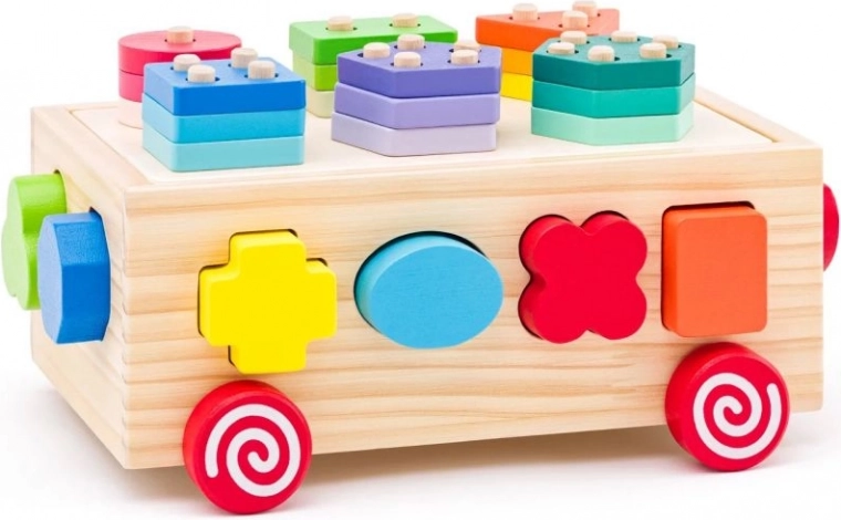 Carrito de madera con clasificador de formas y bloques 3 en 1