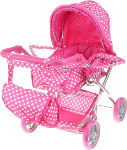 Cochecito para muñecas Adar rosa con lunares 3 en 1 con bolso