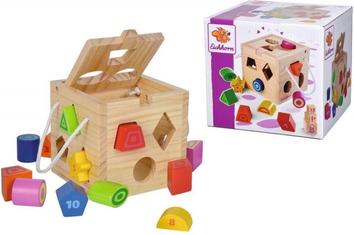 Cubo de madera – encajable con formas, 12 piezas