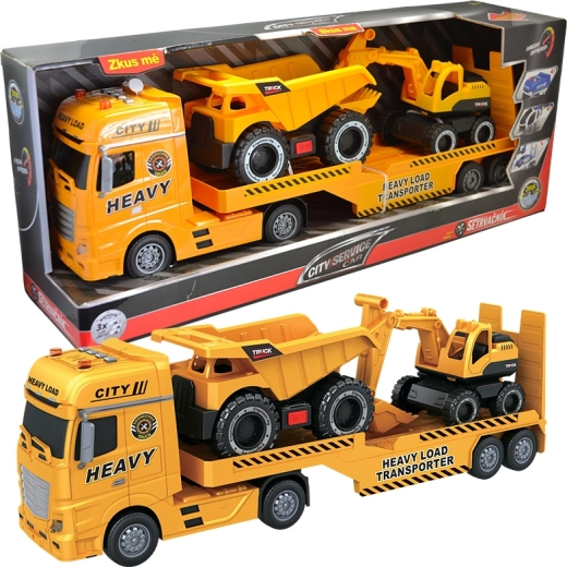 Camión tractor con excavadora y camión volquete 1:12 CITY SERVICE CAR