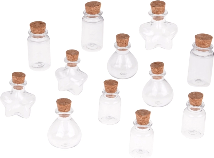 12 mini botellitas con corcho de diferentes formas