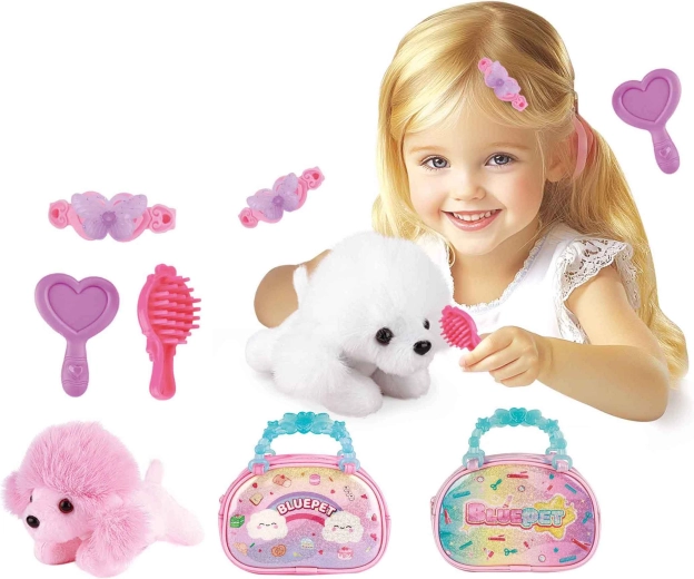Perrito de peluche en bolso con accesorios - 1 unidad