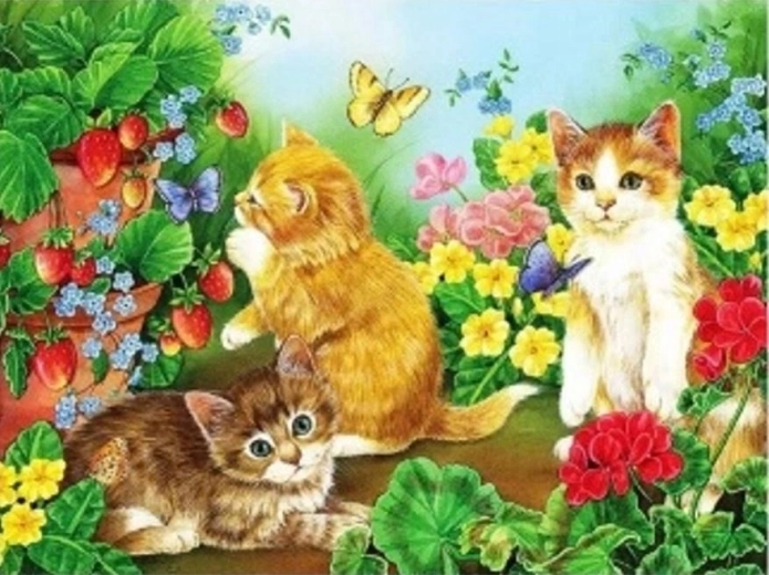 Pintura de diamantes – gatos y mariposas 30 × 40 cm
