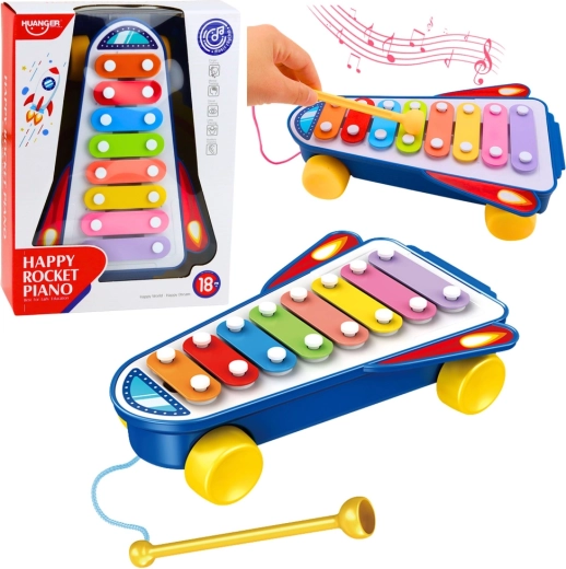 Pianito infantil de xilófono cohete con ruedas – azul