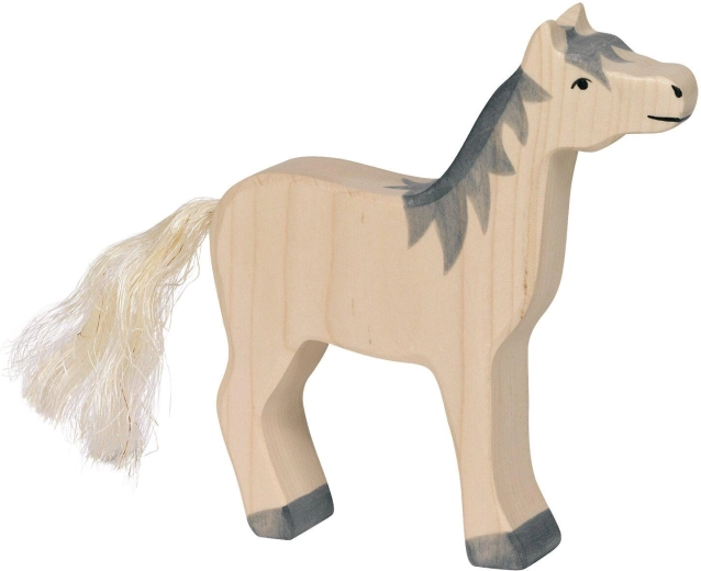 Caballo con la cabeza levantada y crin gris HOLZTIGER - 1 unidad