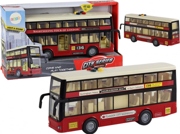 Autobús urbano de dos pisos rojo con luces y sonido 1:16