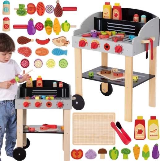 WOOPIE parrilla móvil de madera con brochetas y accesorios, 24 piezas