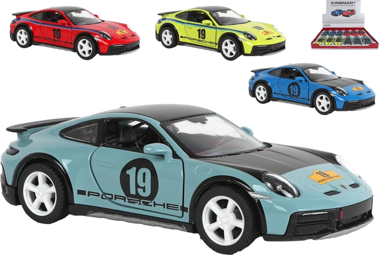 Kinsmart Porsche 911 rallye livery – modelo metálico con pull-back (13 cm)