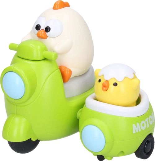 Gallina y pollito en moto de cuerda 9,5 cm - 1 unidad