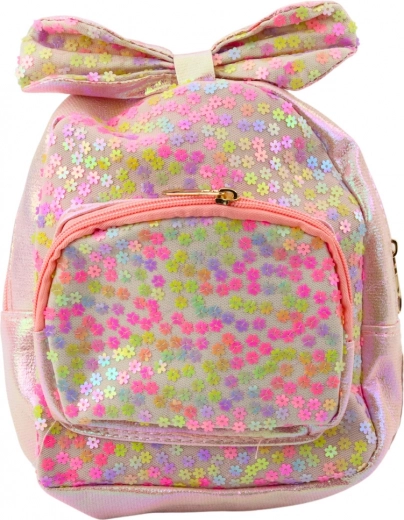 Mochila infantil rosa con lazo y lentejuelas