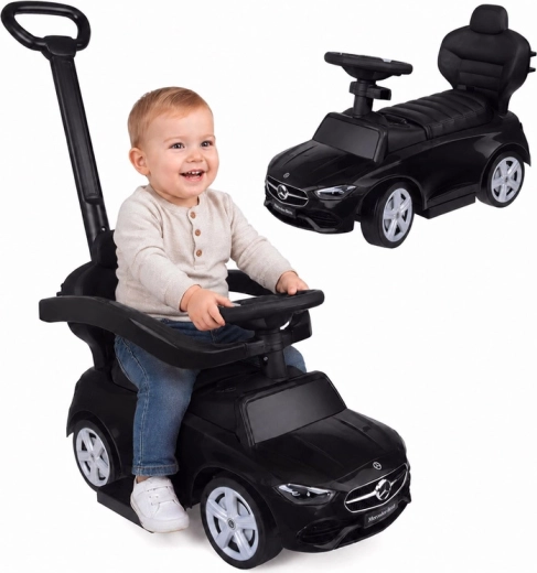 Correpasillos infantil Mercedes-Benz con barra de empuje 2 en 1 (negro)